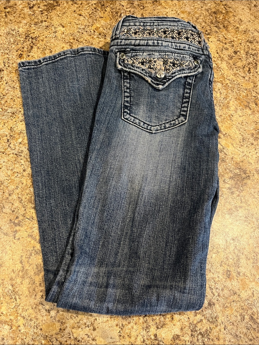 Miss Me Dark Blue Embroidered Boot Cut Jeans